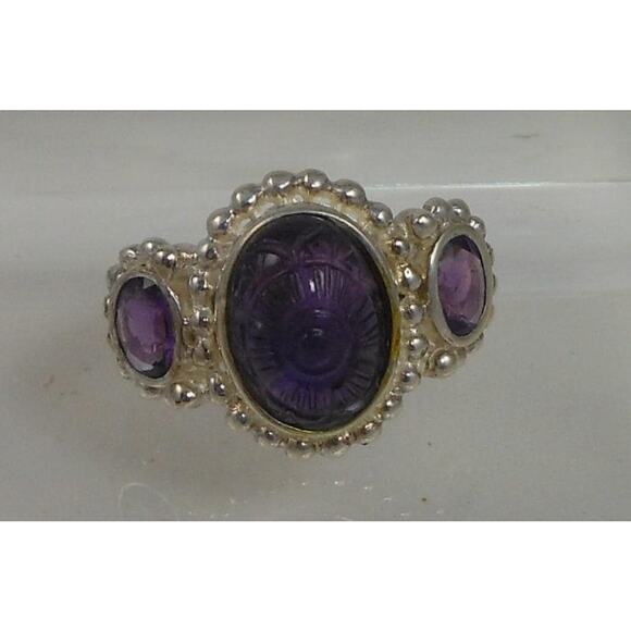Handcrafted Sterling Silver Ring Vintage Purple Amethyst Chalcedony Size 8  OOAK - Picture 5 of 9